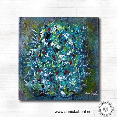 'Envolée florale' tableau moderne peint à la main à la peinture acrylique  ©Annick Abrial (vendu)