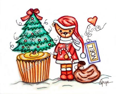 L'ours et le sapin de Noël dessin à l'aquarelle, encre de chine et crayon de couleur dessin qui illustre les cartes de voeux