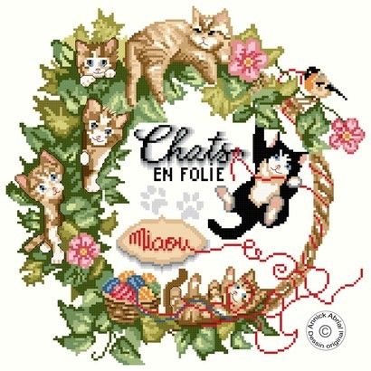 Point de croix "Chats en folie" ©Annick Abrial