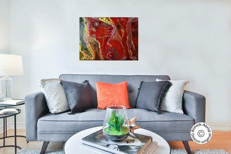 'Rouge ethnique' tableau moderne abstrait peint à la main à la peinture acrylique  ©Annick Abrial