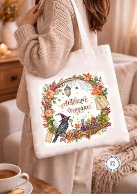 Modèle point de croix Automne magique sur tote bag ©Annick Abrial