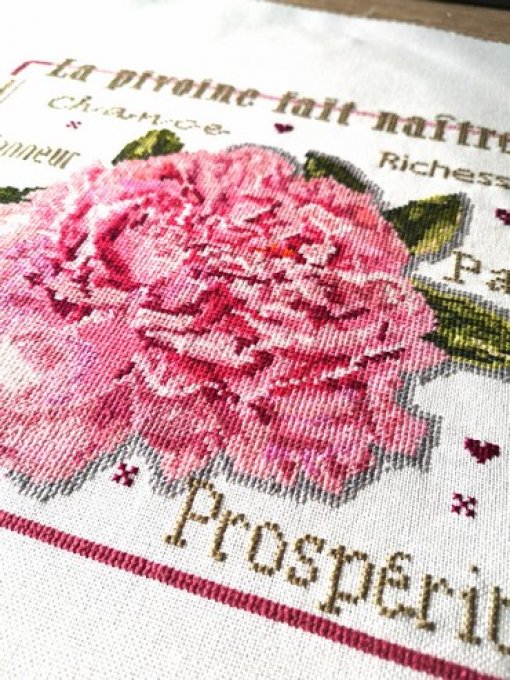 Détails de la broderie point de croix la pivoine ©Annick Abrial