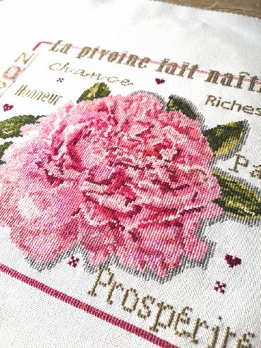 Détails broderie point de croix la pivoine ©Annick Abrial