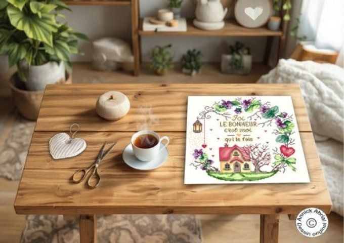 Modèle point de croix - Ici le bonheur c'est moi qui le fais